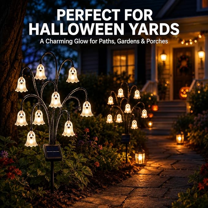 Halloween Solar Tree Stump Light, Glowing Ghost Garden Stake Lantern for Outdoor ，Style F