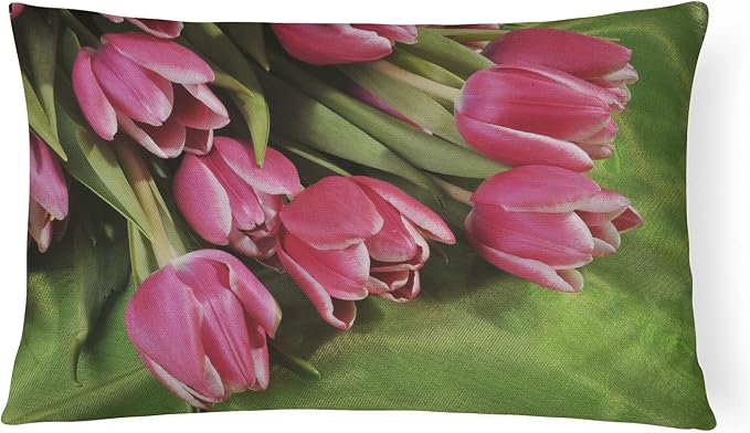 Caroline's Treasures APH5048PW1216 Pink Tulips Canvas Fabric Decorative Pillow Machine Washable, Indoor Outdoor Decorative Pillow for Couch, Bed or Patio, 12HX16W