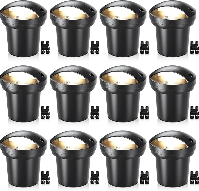 SUNVIE 5W Low Voltage Landscape Lighting Anti-Glare Outdoor In-Ground Lights 3000K Well Lights Low Voltage with Wire Connectors Waterproof LED Landscape Lighting for Pathway Garden, 12 Pack