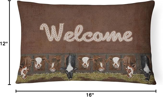 Caroline's Treasures SB3058PW1216 Welcome Mat with Cows Canvas Fabric Decorative Pillow 100% Machine Washable Pillow, Indoor or Outdoor Decorative Throw Pillow for Couch, Bed or Patio