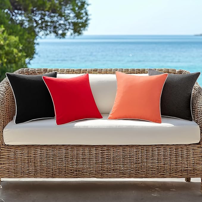 MIULEE Outdoor Waterproof Pillow Covers 18x18 Coral Red Pack of 2 | Decorative Farmhouse Throw Pillow Covers with Piping,Square Solid Color,Patio Furniture,Summer Couch Tent Sofa Living Room
