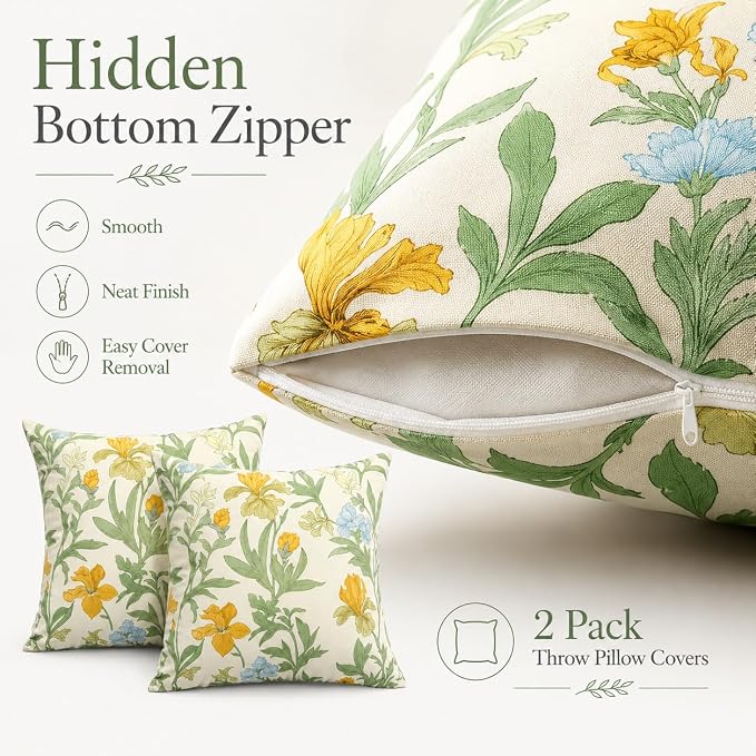 Outdoor Throw Pillows 18×18 Inch Pack of 2 Waterproof Decorative Patio Pillows with Inserts, Square Pillows for Garden Couch Sofa and Patio Furniture