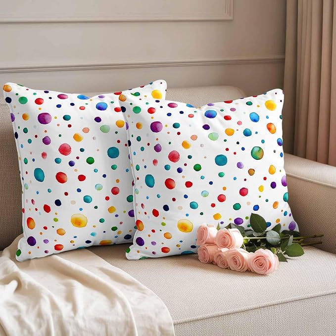 Color Polka Dot Outdoor Pillow Covers Set of 2 Abstract Watercolor Bubbles Modern Waterproof Throw Pillow Cover Decorative Cushion Cases for Patio Porch Garden 16X16 Inch