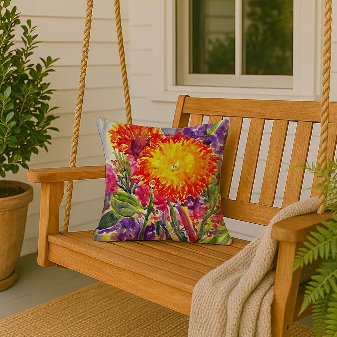Caroline's Treasures 6077PW1414 Flower - Aster Fabric Decorative Pillow Machine Washable, Indoor Outdoor Decorative Pillow for Couch, Bed or Patio, 14Hx14W