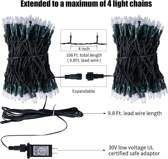 2 Pack Christmas Mini Lights, 75 Feet 200 LED Warm White String Lights | Clear Bulbs, 8 Light Modes, Connectable,Fairy Lights Plug in for Outdoor Indoor Xmas Trees Garland Wreath Holiday Decorations