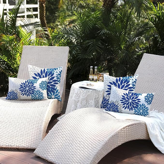 DFXSZ Outdoor Waterproof Pillow Covers 12x20 Set of 2 DarkLight Blue Flower | Spring Summer Waterproof Flower Throw Pillowcases（No Inserts）Outdoor Decor for Patio Funiture Garden Polyester Covers