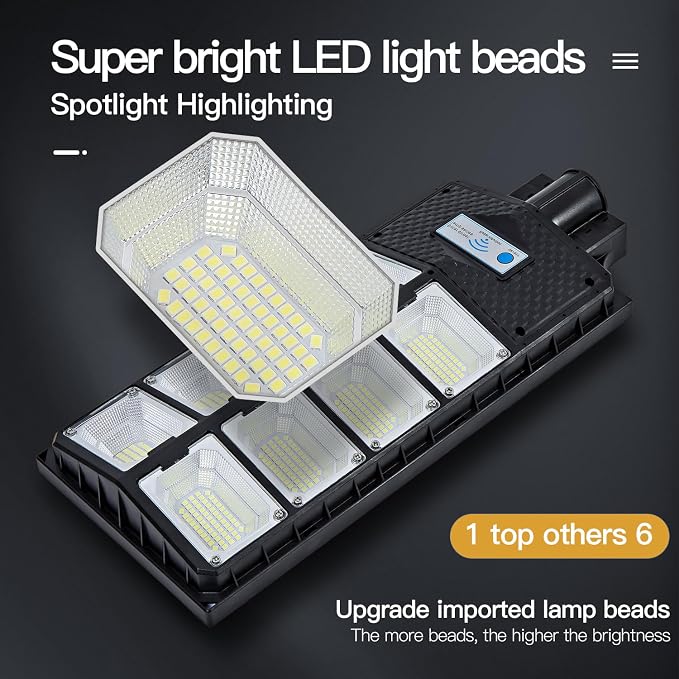 Solar Street Lights Outdoor, IP67 Waterproof, with Motion Sensor, Remote, and Auto Dusk to Dawn | Bright 6500K LED Solar Powered for Patio, Garden, Garage, Courtyard & Parking Lot