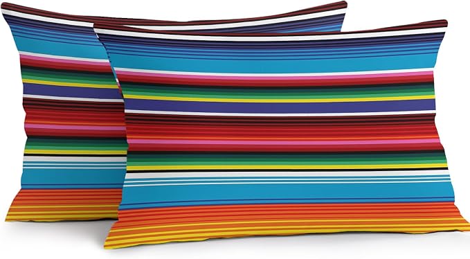 Colorful Striped Outdoor Pillow Covers 20x12 Inch Lumbar Pillow Covers Set of 2 Waterproof Decorative Throw Pillow Cases Boho Rainbow Stripes Abstract Lines Cushion Covers for Patio Furniture Garden