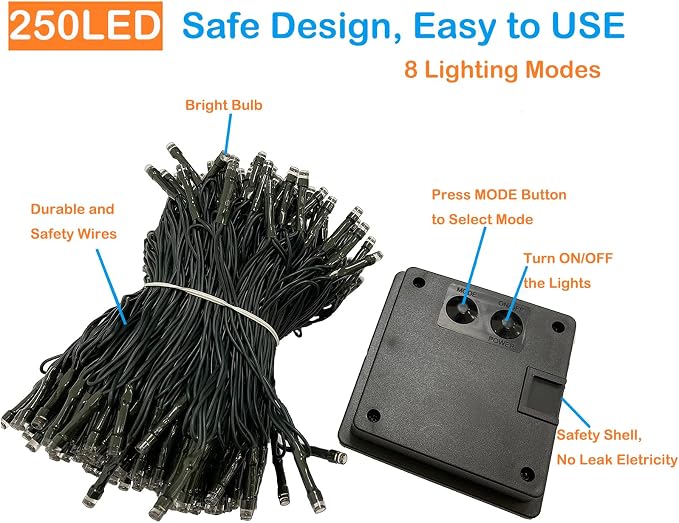 KAQ Solar String Lights Outdoor 2Pack 500LED 180FT Waterproof Warm White | 500LED Super Bright, 180FT Total Length, IP65 Waterproof, 8 Twinkle Modes with Memory, Auto On/Off, for Garden Yard Decor