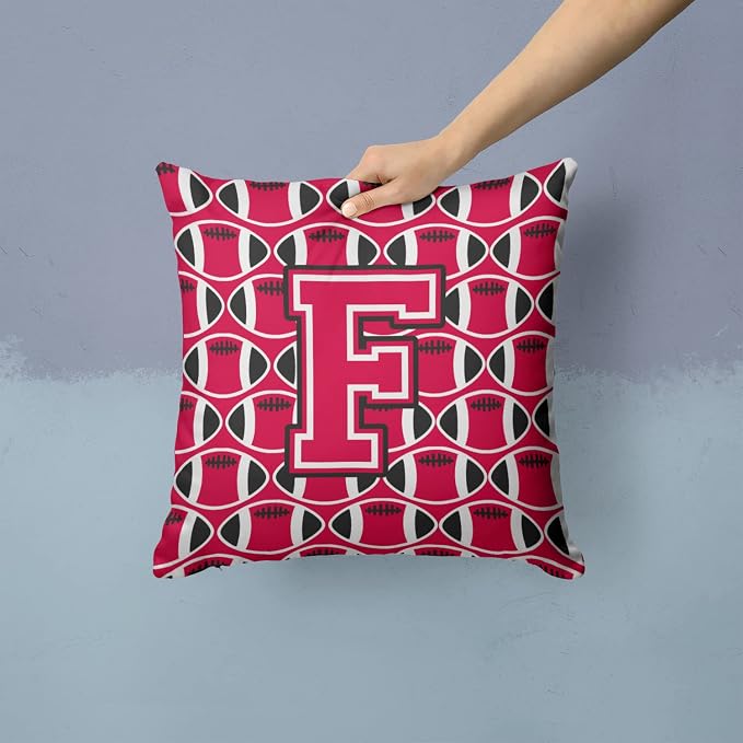 Caroline's Treasures CJ1079-FPW1414 Letter F Football Crimson and White Fabric Decorative Pillow 100% Machine Washable Pillow, Indoor or Outdoor Decorative Throw Pillow for Couch, Bed or Patio