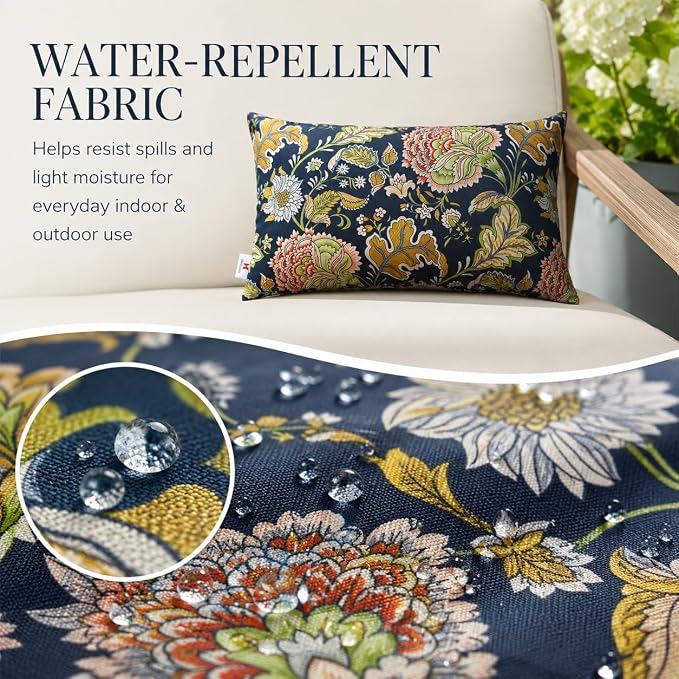 Outdoor Lumbar Pillows 12"x20" Waterproof Patio Pillows with Inserts | Set of 2 Fade Resistant Outdoor Waterproof Lumbar Pillow Decorative Garden Lumbar Cushions for Home Patio Terrace Sofa