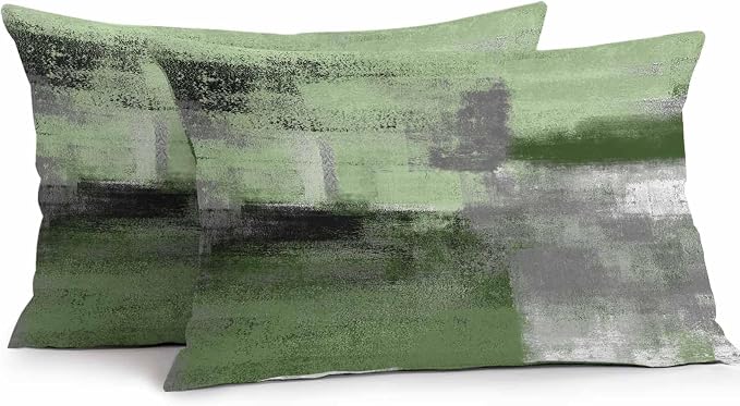 Green Ombre Waterproof Outdoor Pillow Covers Set of 2 Home Decor, Farmhouse Abstract Mottled Texture Art Pillowcase Patio Pillow Covers for Couch Bench Furniture Garden 20x12in