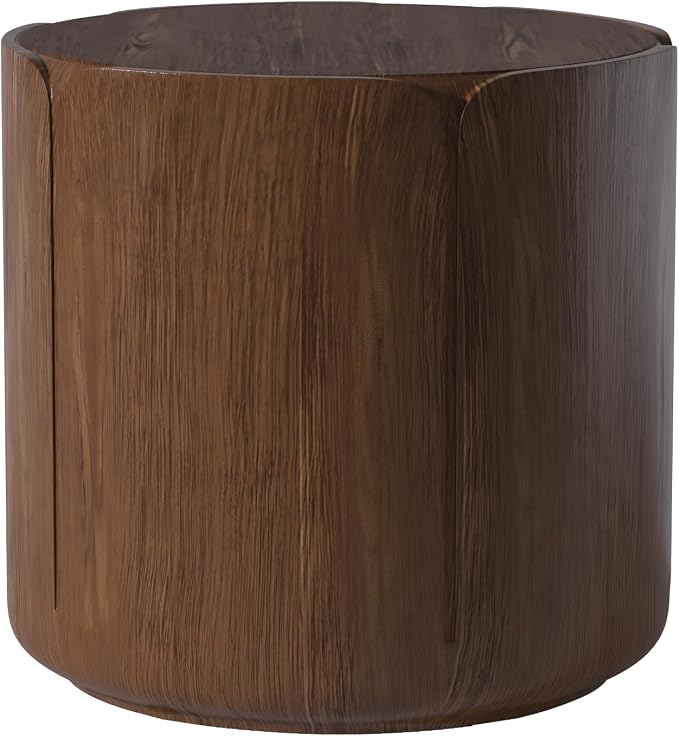 19.29" H Round Outdoor Indoor Side Table, Modern Wood Grain Patio Garden Stool, Sturdy MGO Waterproof, No-Assembly Table for Patio, Garden, Backyard, Living Room