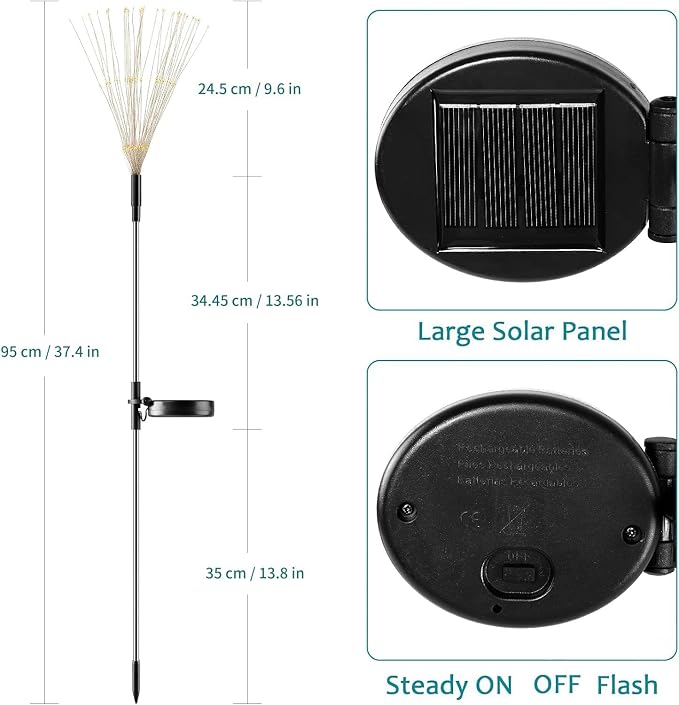 Solar Firework Lights, 2 Pack 135 LEDs 2 Lighting Modes Solar Garden Lights Outdoor Waterproof for Yard Patio Walkway Pathway Party Wedding Christmas Decorative - Warm White