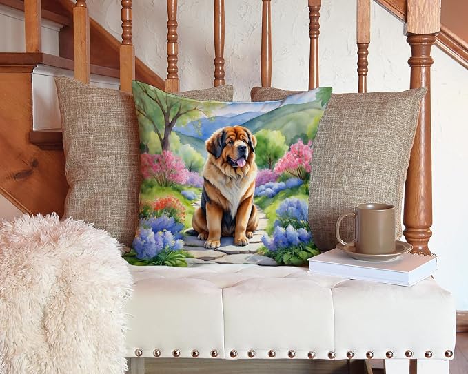 Caroline's Treasures Tibetan Mastiff Spring Path Throw Pillow Machine Washable, Indoor Outdoor Decorative Pillow for Couch, Bed or Patio, 14Hx14W