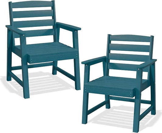 PLUUV Patio Dining Chairs Set of 2, HDPE Armless Patio Chairs with 350 lbs Weight Capacity, All-Weather Outdoor Dining Chairs for Backyard, Garden, Deck, Wood-Like Texture, Navy Blue