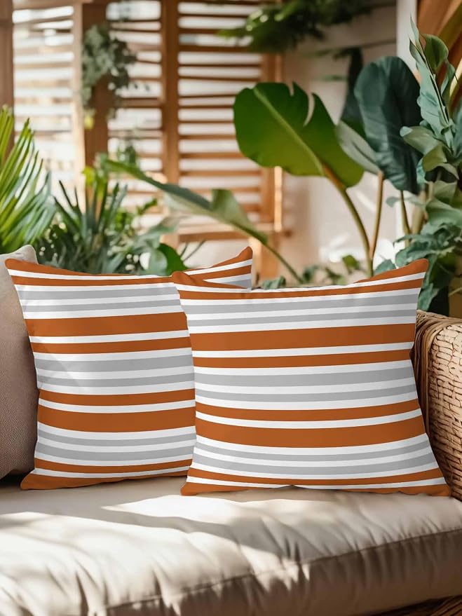 Outdoor Waterproof Throw Pillows Abstract Modern Stripes Patio Pillows Pack of 2,Decorative Pillow Covers with Insert,Pillow Cushion Case for Garden Couch Sofa Orange White Gray