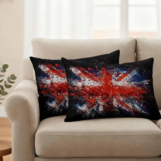 4th of July Outdoor Throw Pillows Covers 20x12 inch Set of 2 Waterproof British Flag Decorative Zippered Cushion Covers for Patio Furniture, Retro National Flag Independence Day Lumbar Pillowcases