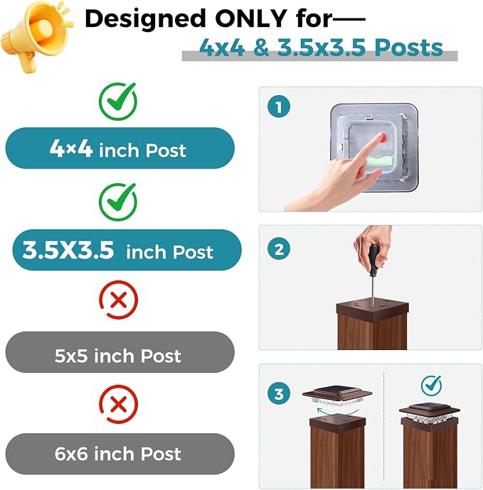 kolpop 4x4 Solar Post Cap Lights Outdoor 16Pack- 3 Color Temperatures&2 Level Brightness, IP65 Waterproof, 16 LED Fence Deck Post Light Solar Powered Only for 4×4/3.5×3.5 Wood/Vinyl Posts(Brown)