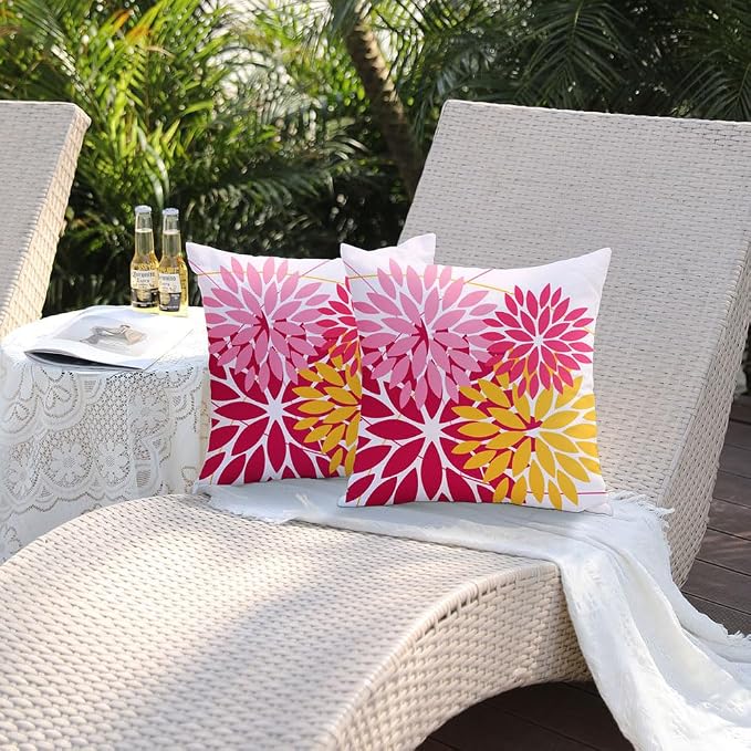 DFXSZ Pack of 2 Outdoor Waterproof Throw Pillow Covers 16x16 DarkLight Pink | Polyester Spring Summer Valentines Floral Decorative Cushion Cases(NO INSERT),For Couch Patio Funiture Garden Home Decor