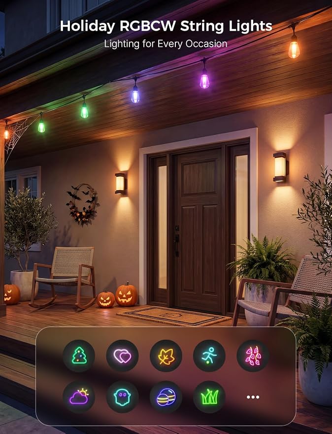 XMCOSY+ Smart Outdoor String Lights 98FT, LED Patio Lights with App Control | DIY Color Changing, RGBCW Dimmable White, Segment Control, Alexa Voice Control, IP65 Waterproof & Shatterproof, for Outside