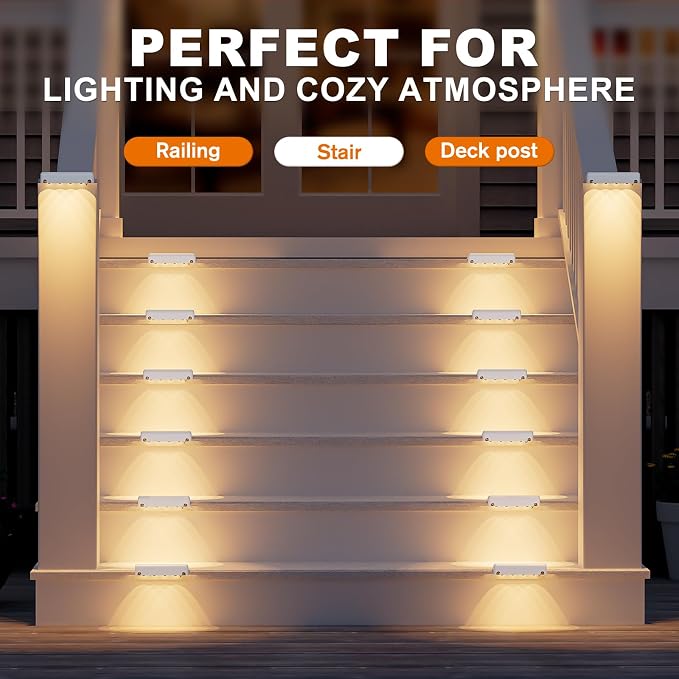 Solar Fence Lights Outdoor 20 Pack, IP65 Waterproof Large Size LED Solar Deck Lights with Lenses, Auto ON Off Warm White Step Lights for Outside, Patio, Fence, Yard and Railing Decor (White)