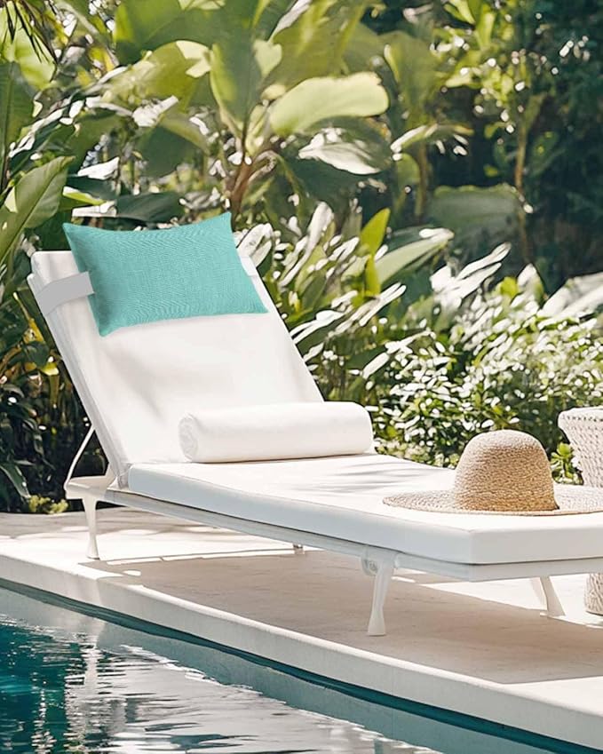 Outdoor Pillow for Chaise Lounge Chair Teal Green Rustic Vintage Burlap Texture Outdoor Pillows Waterproof with Adjustable Strap Headrest Lumbar Pillows for Garden Patio Furniture 2 Pack 12" x 20"