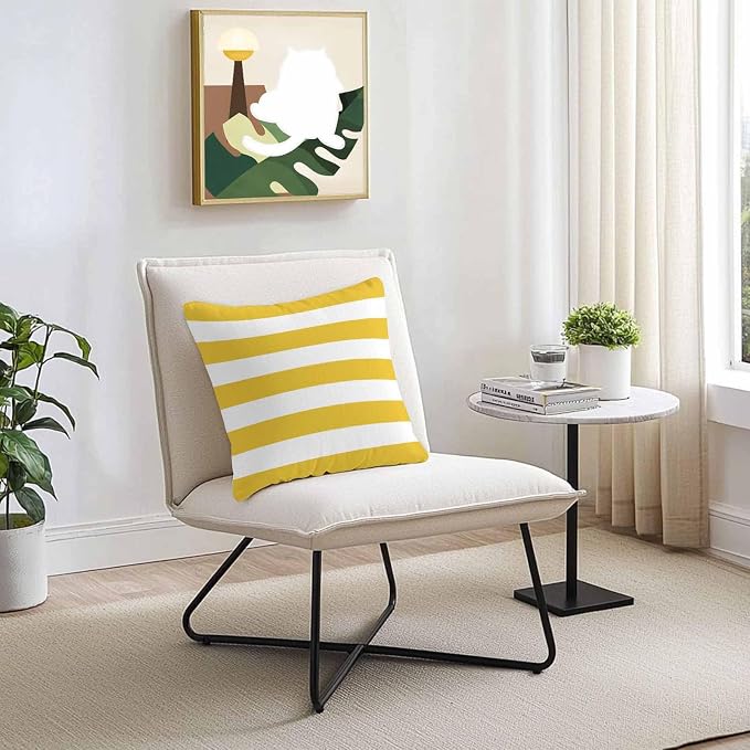 Outdoor Waterproof Throw Pillow Covers Set of 2 Yellow White Stripe Pillowcases 16x16 Inches Simple Style Striped Decorative Pillows Cushion Case Patio Pillows for Couch Bed Chair Garden