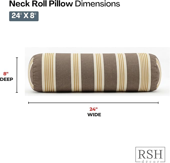 RSH DECOR: Outdura Neck Roll Pillows Set of 2 | 24” x 8” | Outdoor Bolster for Patio, Deck, Porch, or Poolside Chairs | Fade & Water-Resistant | Made in USA (Tory Alloy)