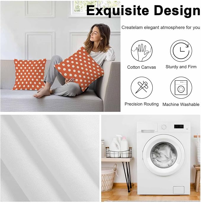 Outdoor Waterproof Throw Pillow Covers Set of 2 Orange Polka Dots Pillowcases 24x24 Inches Cute Solid Color Decorative Pillows Cushion Case Patio Pillows for Couch Bed Chair Garden