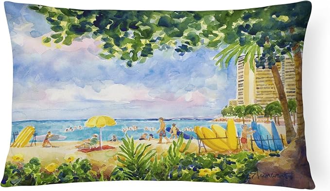 Caroline's Treasures 6065PW1216 Beach Resort View from The condo Canvas Fabric Decorative Pillow Machine Washable, Indoor Outdoor Decorative Pillow for Couch, Bed or Patio, 12HX16W