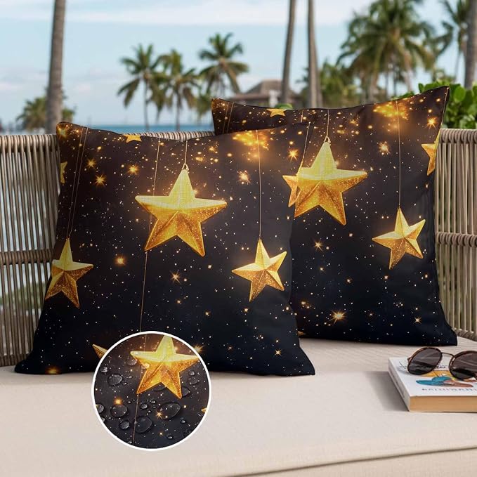 Gorgeous Star Outdoor Waterproof Throw Pillow Covers Set of 2, 24"x24", Starry Sky Dream Fantasy Decorative Pillow Covers Outside Cushion Case for Patio Porch Garden