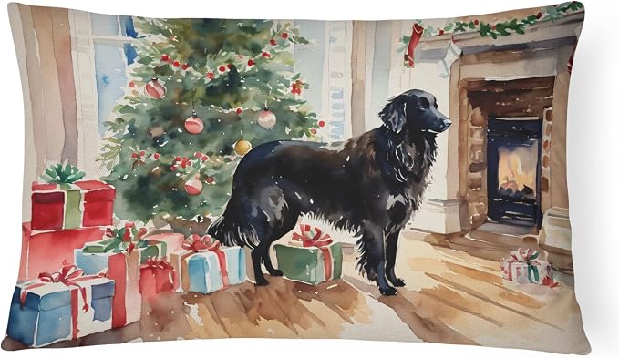 Caroline's Treasures DAC2658PW1216 Flat-Coated Retriever Cozy Christmas Throw Pillow Machine Washable, Indoor Outdoor Decorative Pillow for Couch, Bed or Patio, 12HX16W