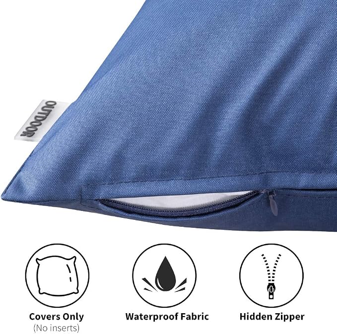 MIULEE Pack of 2 Decorative Outdoor Waterproof 24x24 Pillow Covers Navy Blue Bundle 18x18 Pillow Inserts Set of 2 Square Decorative Throw Pillows