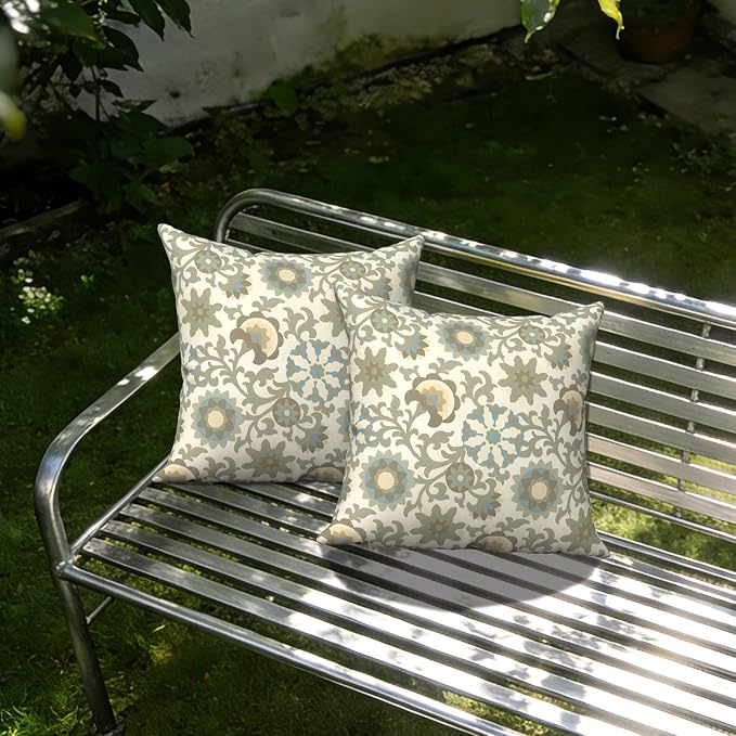 Outdoor Pillows with Insert 18x18 Inch, Waterproof Throw Pillow for Patio Furniture, Decorative Back Cushion for Garden Home Sofa Office Chair, Set of 2, Floral Symphony‌