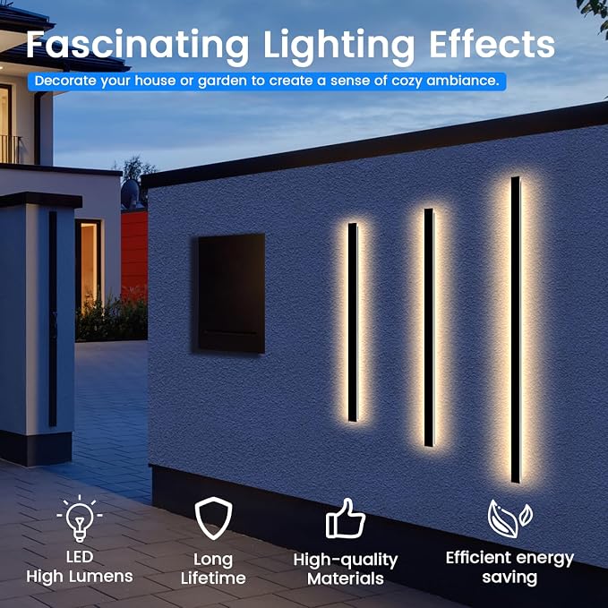 Modern Outdoor Wall Lights - 2pack 59inch Black Exterior Light Fixtures Wall, Porch Lights Outdoor Wall Sconce, Patio Long Strip Wall Light Fixtur Outside for Garage, House