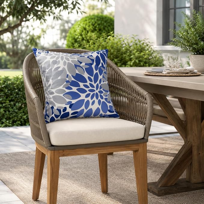 Outdoor Pillows Waterproof 18×18 Inch Decorative Throw Pillows with Inserts | Set of 2 Fade Resistant Outdoor Square Patio Pillows for Coach Couch Sofa Patio Furniture