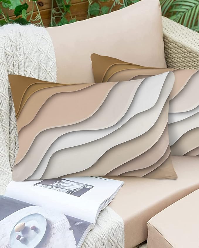 Outdoor Pillows 20x12 Waterproof Outdoor Pillow Covers Modern Wavy Ombre Gray Polyester Throw Pillow Covers Garden Cushion Decorative Case for Patio Couch Decoration Set of 2 Modern Geometric Stripes