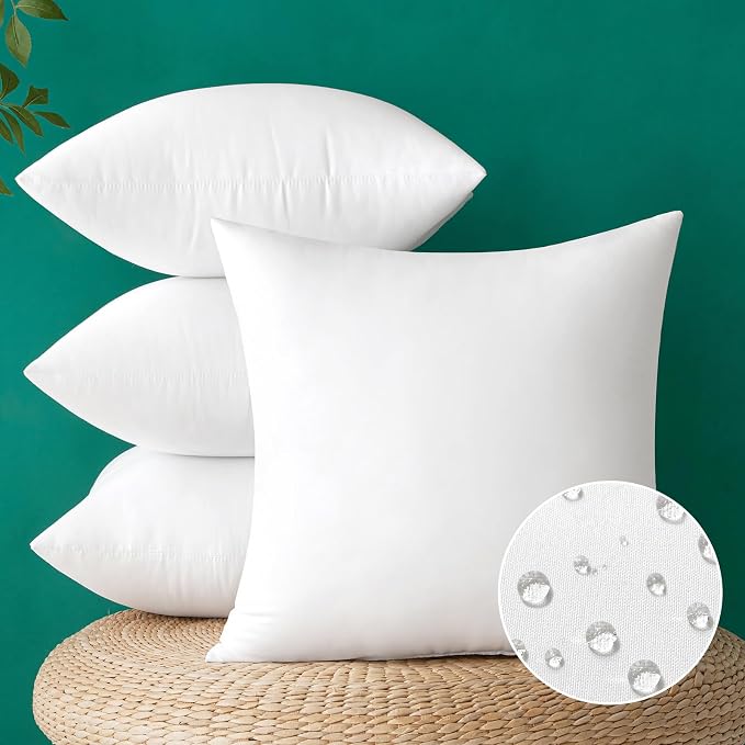 MIULEE 16x16 Inch Outdoor Pillow Inserts, Pack of 4 Waterproof Pillows | Decorative Throw Pillows, Garden Pillow Form for Patio Sofa Couch