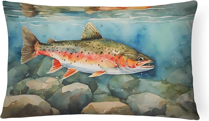Caroline's Treasures DAC2774PW1216 Brook Trout Throw Pillow Machine Washable, Indoor Outdoor Decorative Pillow for Couch, Bed or Patio, 12HX16W