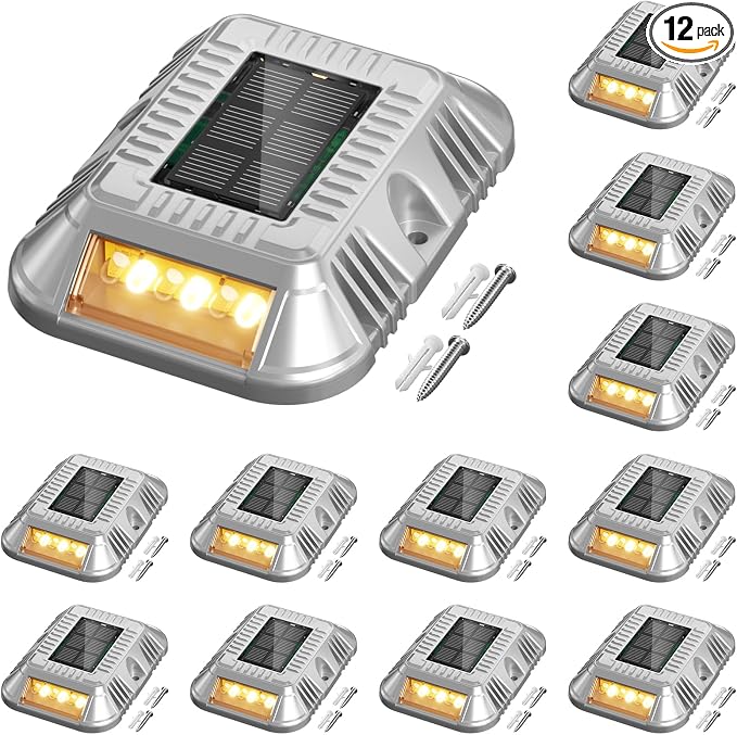 addlon Solar Dock Lights Marine 12 Pack, 2CCT Outdoor Driveway Marker Deck Lights, IP67 Waterproof, Solar Powered Deck Light for Pathway Warning Step Sidewalk Patio, Warm White & Cool White, FCC