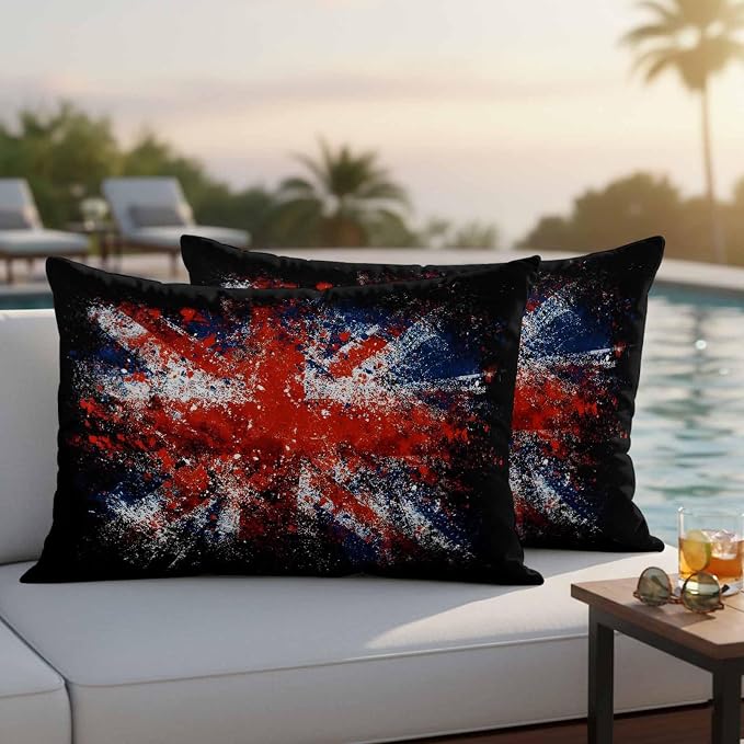 4th of July Outdoor Throw Pillows Covers 20x12 inch Set of 2 Waterproof British Flag Decorative Zippered Cushion Covers for Patio Furniture, Retro National Flag Independence Day Lumbar Pillowcases