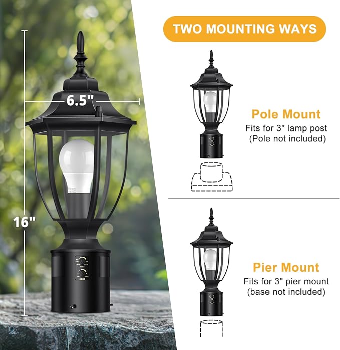 Lamomo 2 Pack Motion Sensor Outdoor Post Lights, Dusk to Dawn Lamp Post Light Fixture, Waterproof Aluminum Lamp Posts Outdoor Lighting Pole Lantern for Yard Patio Pathway Garden