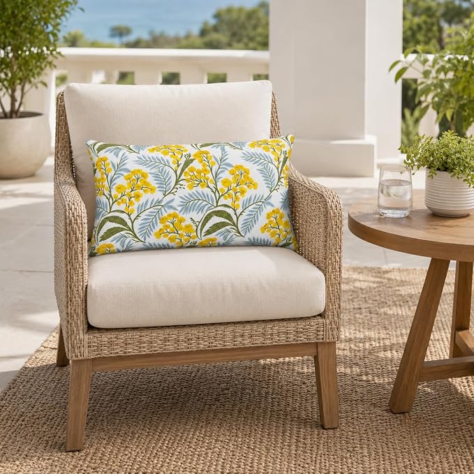 Outdoor Lumbar Pillows 12"x20" Waterproof Patio Pillows with Inserts | Set of 2 Fade Resistant Outdoor Waterproof Lumbar Pillow Decorative Garden Lumbar Cushions for Home Patio Terrace Sofa
