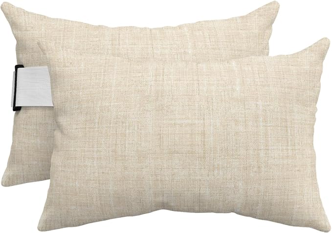 Outdoor Lumbar Pillow Set of 2, Cream Waterproof Beach Headrest Pillow with Inserts, Farmhouse Vintage Cream Solid Color Modern Recliner Throw Pillows for Patio Furniture, 11 x 16