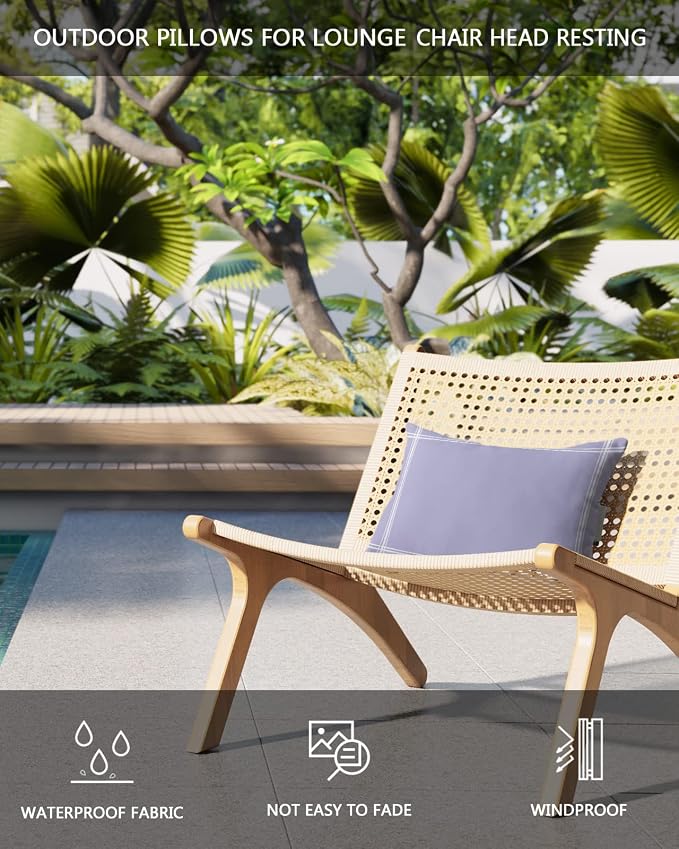 Outdoor Pillows Covers with Inserts Solid Color Medium Purple Waterproof Recliner Pillow with Adjustable Strap Throw Pillows for Patio Furniture Pool Lounge Chair, 11x16 inch, 1PCS