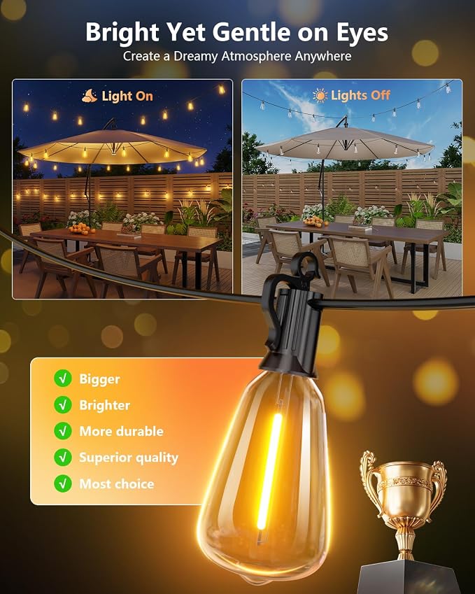 Brightown 175FT Solar String Lights Outdoor, 56+2 Shatterproof LED Lights | Waterproof, Remote Control, Dimmable, Timer, 3 Light Modes Solar Lights for Yard, Camping, Parties and Outdoor Decor