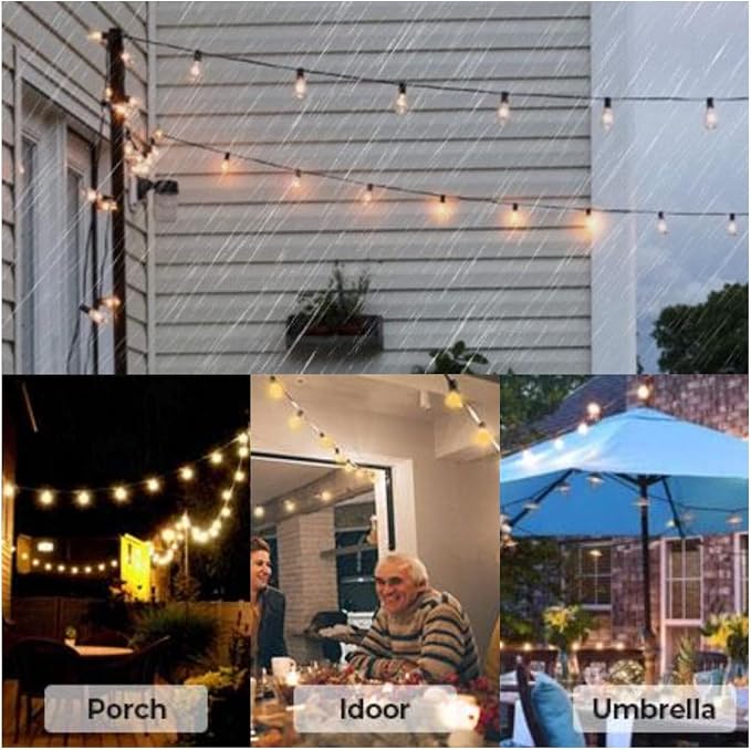Zuske Outdoor String Lights, 50FT Patio Lights with 27 Shatterproof G40 Globe Bulb(2 Spare), Waterproof Connectable Dimmable LED Hanging Lights for Outside Backyard Porch Balcony Gazebo, 2700K