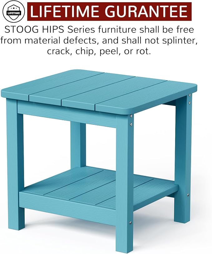 Stoog Rectangular Outdoor Side Table, All-Weather Turquoise End Table for Patio, Never Fade or Rot, Perfect for Pool, Backyard & Garden