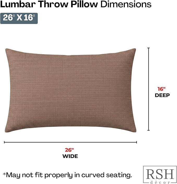 RSH DECOR: Sunbrella Jumbo Lumbar Pillows Set of 2 | 26" x 16" | Water and Fade-Resistant Performance Fabric | Outdoor Pillow Covers with Down-Alternative Inserts | Made in USA (Rochelle Truffle)